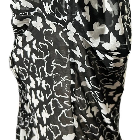Charter Club Top Butterfly Black White Sheer Button-Front Blouse Women's M - Picture 11 of 12